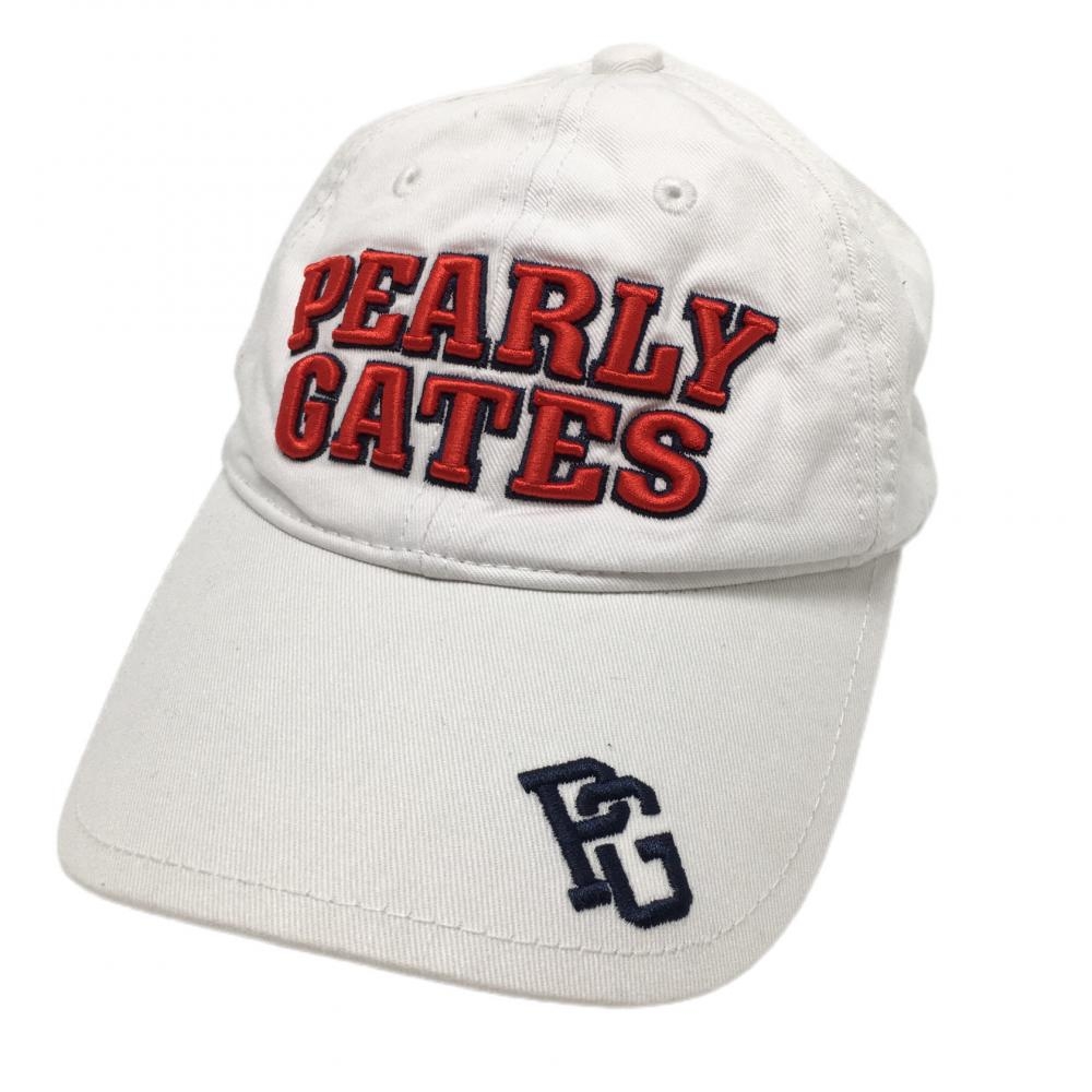パーリーゲイツ キャップ 白×レッド 立体ロゴ刺しゅう コットン100％ FR ゴルフウェア PEARLY GATES