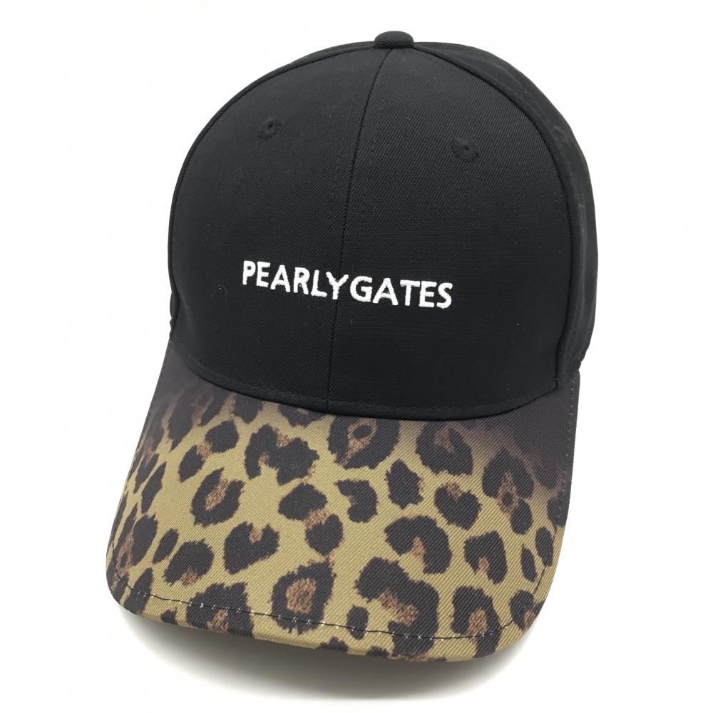 【超美品】パーリーゲイツ キャップ 黒×カーキ つばレオパード柄  FR ゴルフウェア 2022年モデル PEARLY GATES