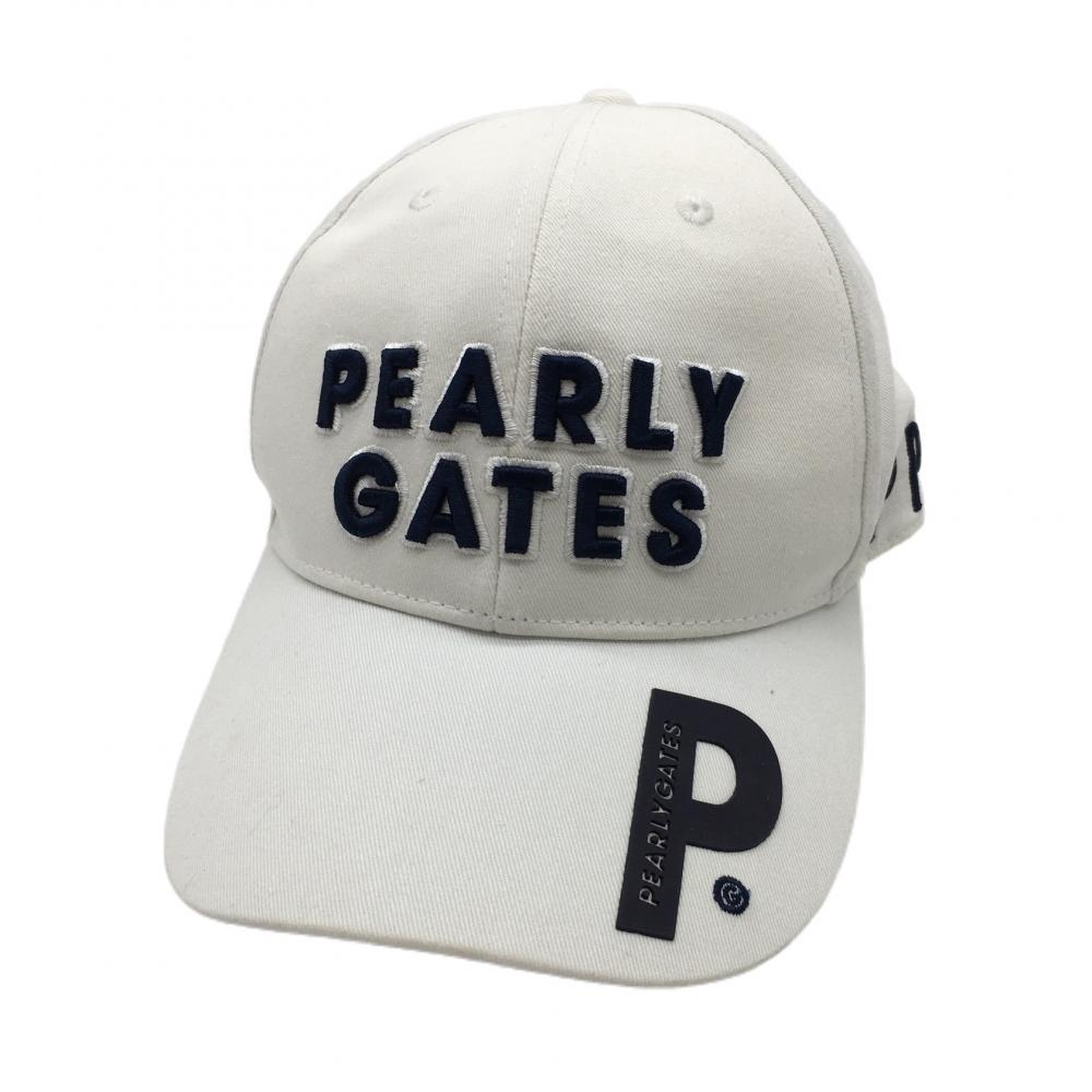 【美品】パーリーゲイツ キャップ 白×ネイビー 立体ロゴ刺しゅう ゴルフウェア PEARLY GATES