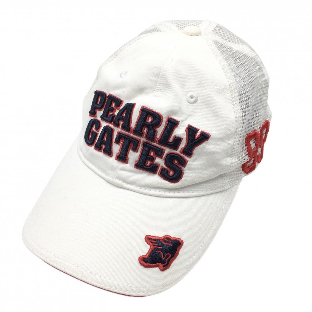 パーリーゲイツ メッシュキャップ 白×ネイビー ニコちゃん スマイル  FR  ゴルフウェア PEARLY GATES
