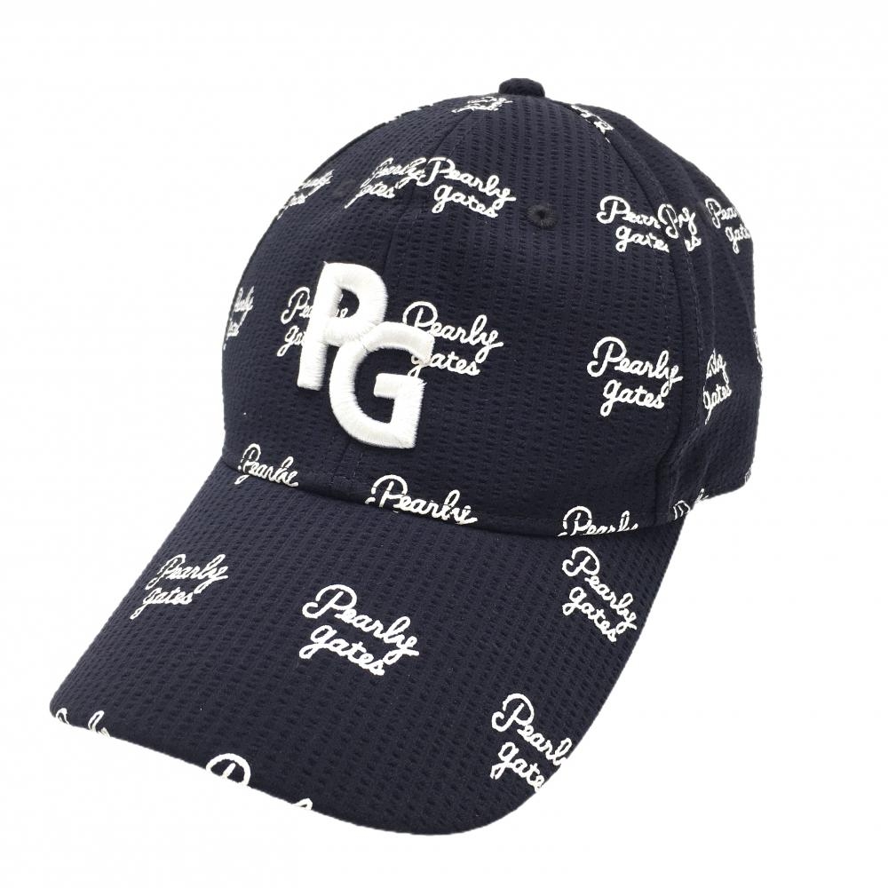 【美品】パーリーゲイツ キャップ ネイビー×白 ロゴ総柄 FR  ゴルフウェア 2023年モデル PEARLY GATES
