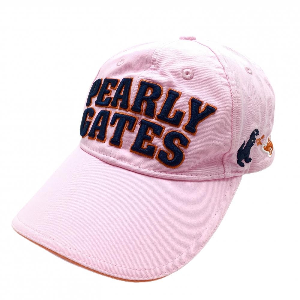 【美品】パーリーゲイツ キャップ ピンク×ネイビー コットン100％ 立体ロゴ FR  ゴルフウェア PEARLY GATES