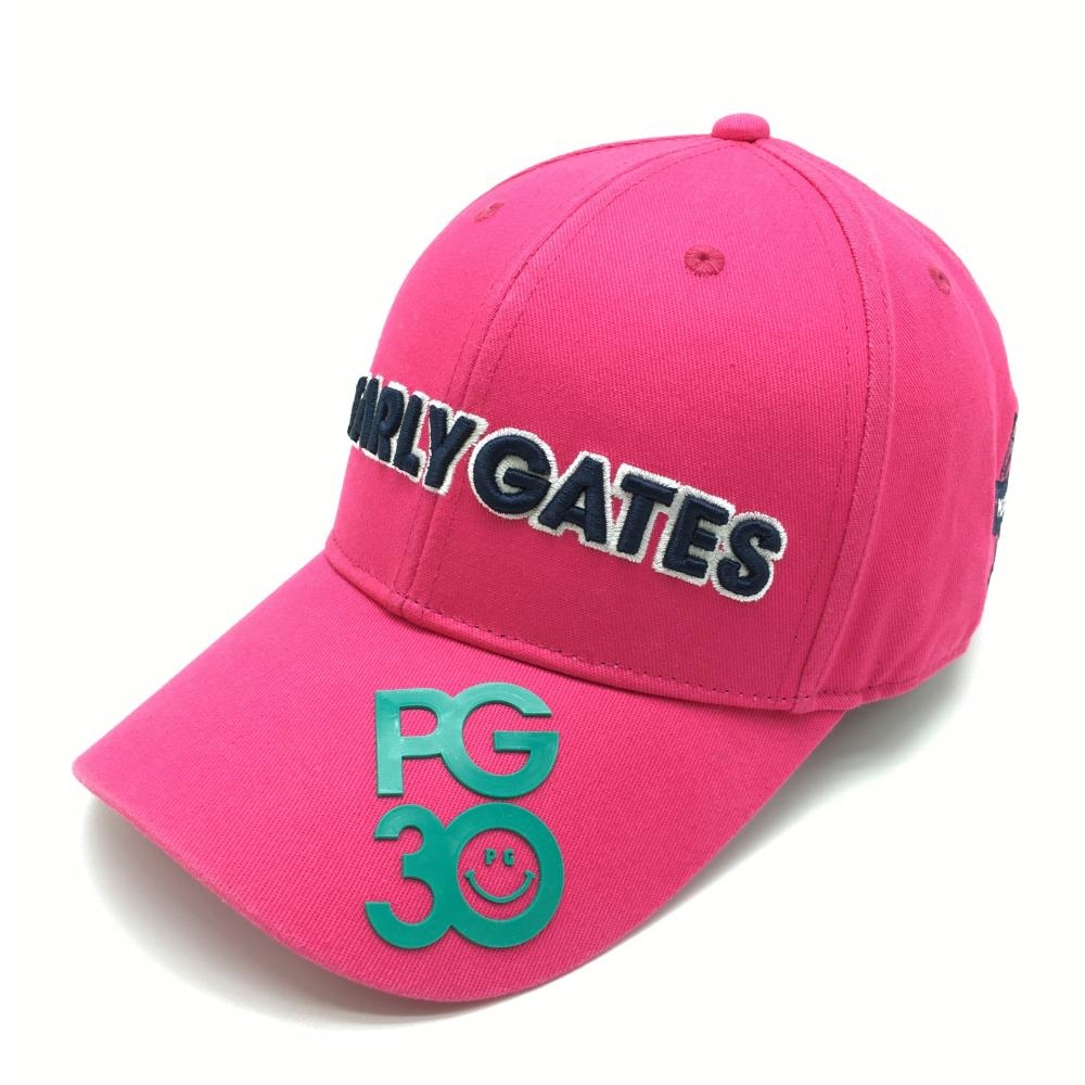 【超美品】パーリーゲイツ キャップ ピンク×ネイビー 30周年 ニコちゃん スマイル コットン100％ FR  ゴルフウェア PEARLY GATES