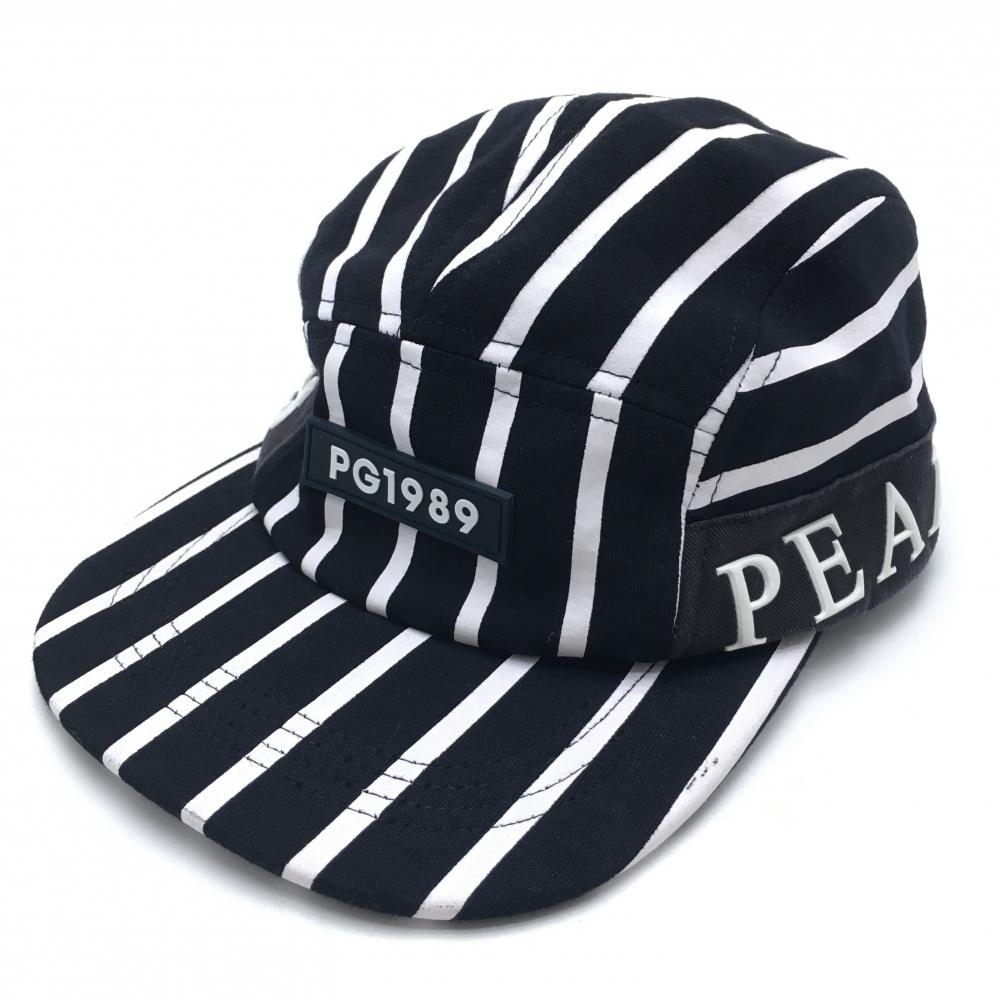 パーリーゲイツ フラットキャップ 黒×白 ストライプ 汗取りパッド付 FR  ゴルフウェア PEARLY GATES