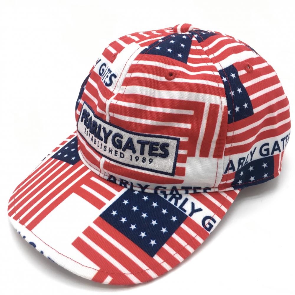 【超美品】パーリーゲイツ キャップ レッド×白×ネイビー 星条旗柄 ロゴ 汗取りパッド付 FR  ゴルフウェア PEARLY GATES