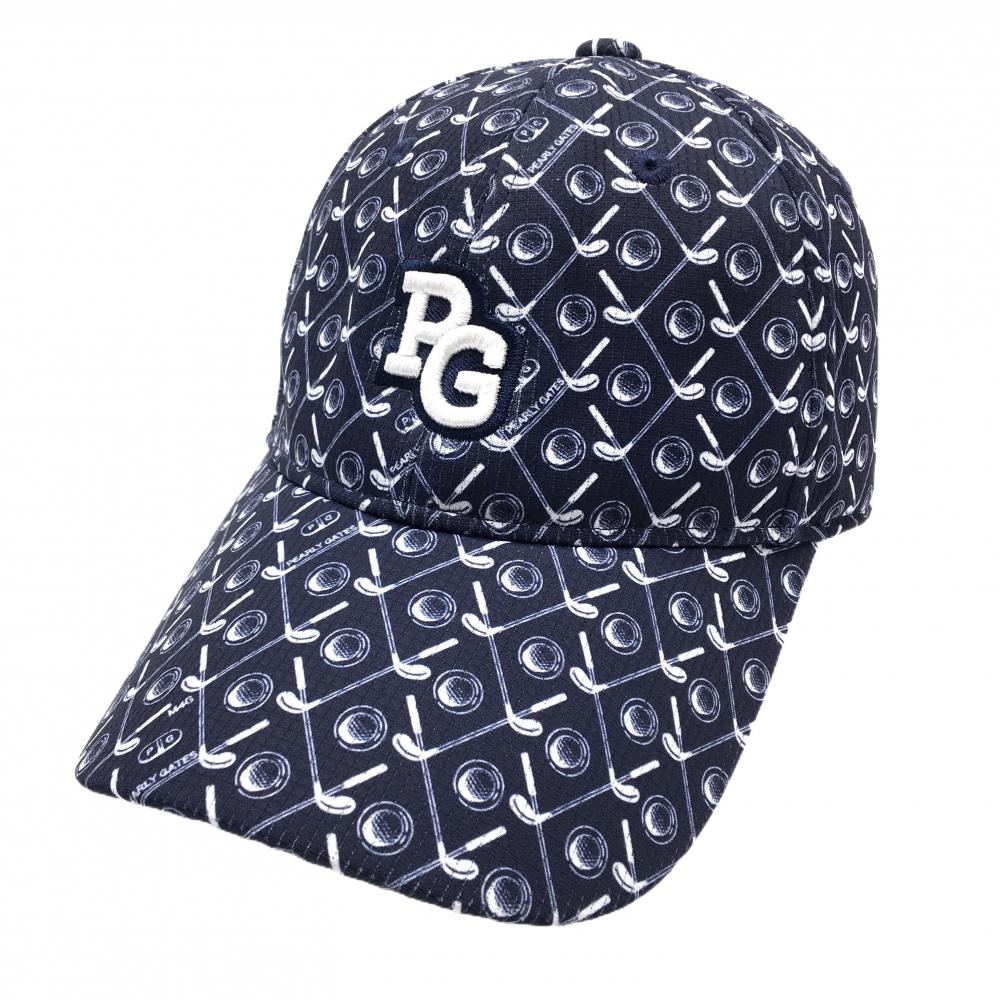 【美品】パーリーゲイツ キャップ ネイビー×白 ゴルフクラブ総柄 立体ロゴ　 FR  ゴルフウェア 2024年モデル PEARLY GATES
