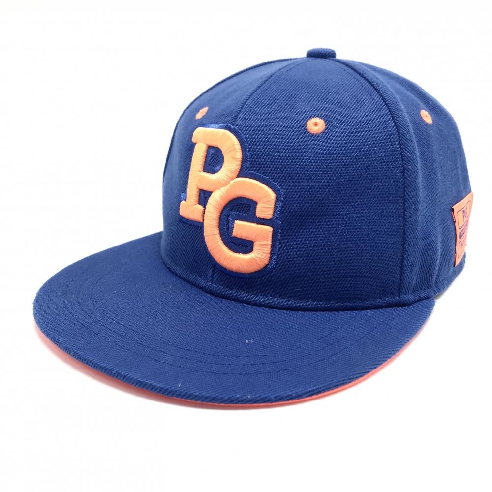 【美品】パーリーゲイツ フラットキャップ ブルー×蛍光オレンジ 汗取りパッド付 立体ロゴ刺しゅう FR   ゴルフウェア PEARLY GATES