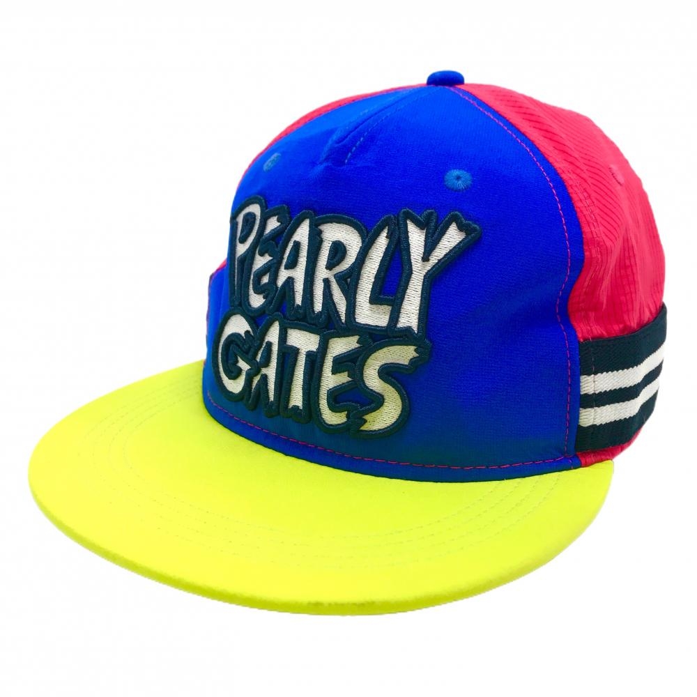 パーリーゲイツ フラットキャップ ブルー×ピンク×ライムグリーン ピンク地メッシュ調 FR   ゴルフウェア PEARLY GATES