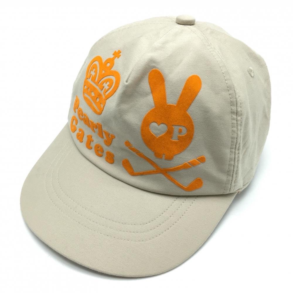 【超美品】パーリーゲイツ キャップ ライトベージュ×オレンジ フロッキープリント  FR   ゴルフウェア PEARLY GATES