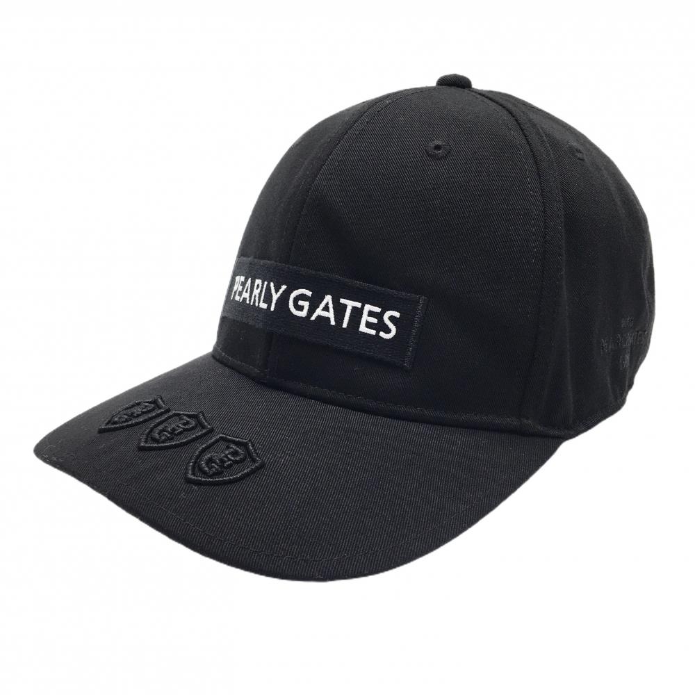 【美品】パーリーゲイツ キャップ 黒×白 ロゴ刺しゅう 汗取りパッド 型崩れ少 FR   ゴルフウェア PEARLY GATES