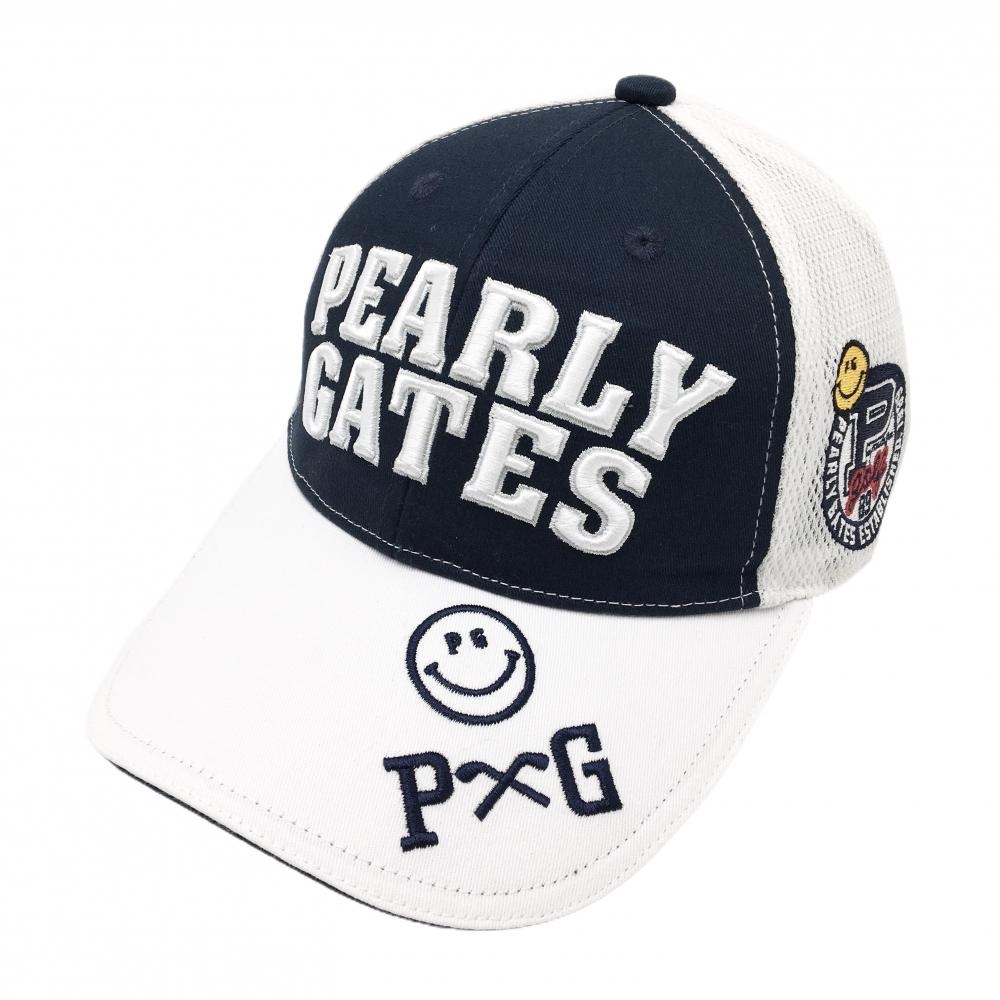 パーリーゲイツ メッシュキャップ 白×ネイビー ニコちゃん スマイル FR   ゴルフウェア PEARLY GATES