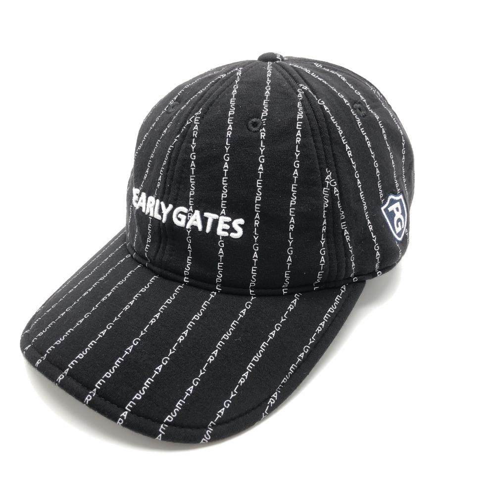 【美品】パーリーゲイツ キャップ 黒 ロゴストライプ 汗取りパッド FR   ゴルフウェア PEARLY GATES