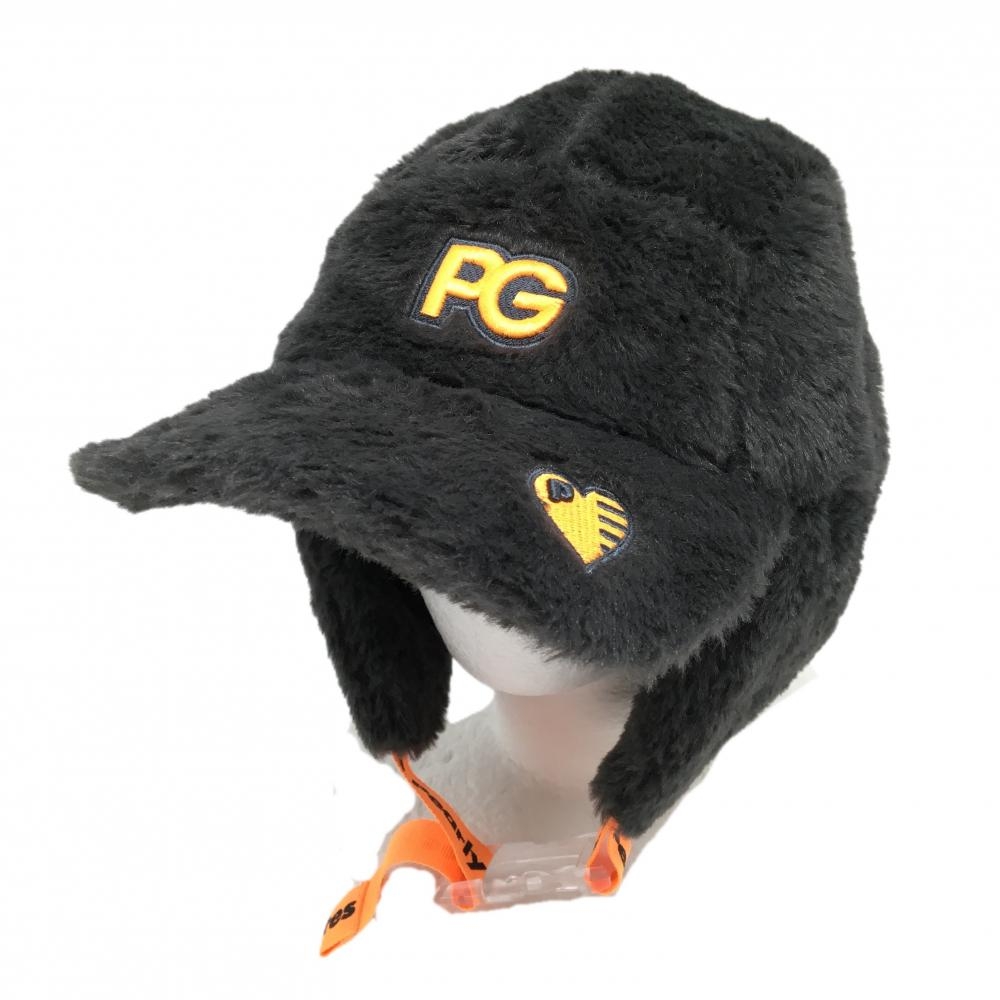【超美品】パーリーゲイツ 耳当て付キャップ ダークグレー×オレンジ ファー 汗取りパッド付 FR   ゴルフウェア 2024年モデル PEARLY GATES