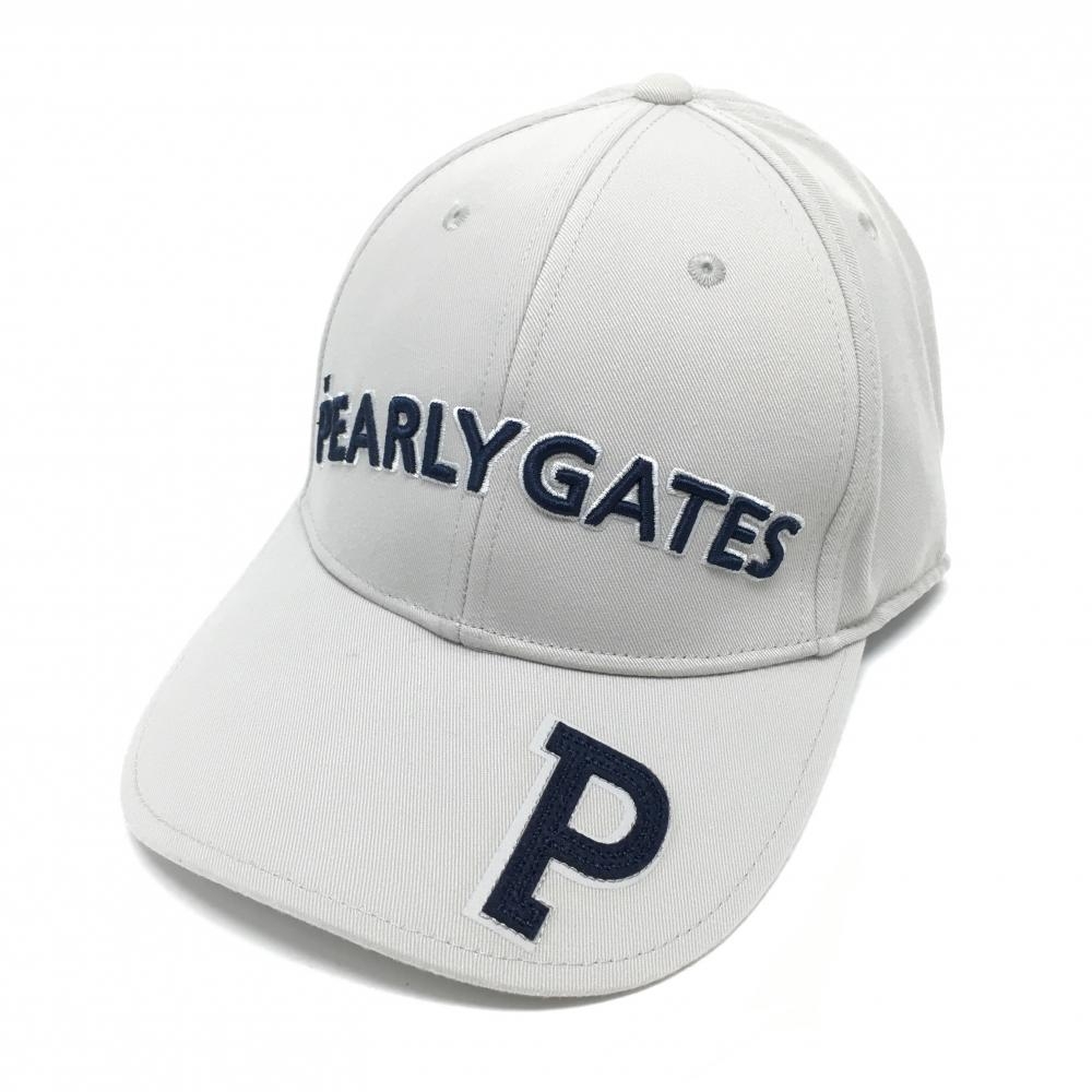 【超美品】パーリーゲイツ キャップ ライトグレー×ネイビー 立体ロゴ ワッペン FR   ゴルフウェア PEARLY GATES