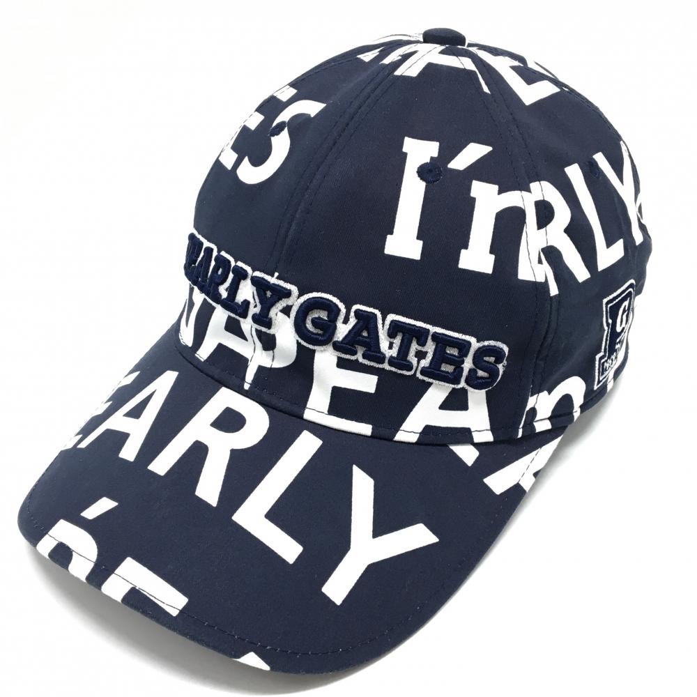パーリーゲイツ キャップ ネイビー×白 ロゴ総柄 汗取りパッド FR   ゴルフウェア PEARLY GATES