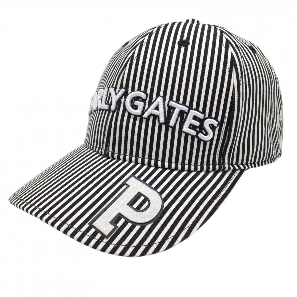 【超美品】パーリーゲイツ キャップ 黒×白 ストライプ 汗取りパッド FR   ゴルフウェア PEARLY GATES
