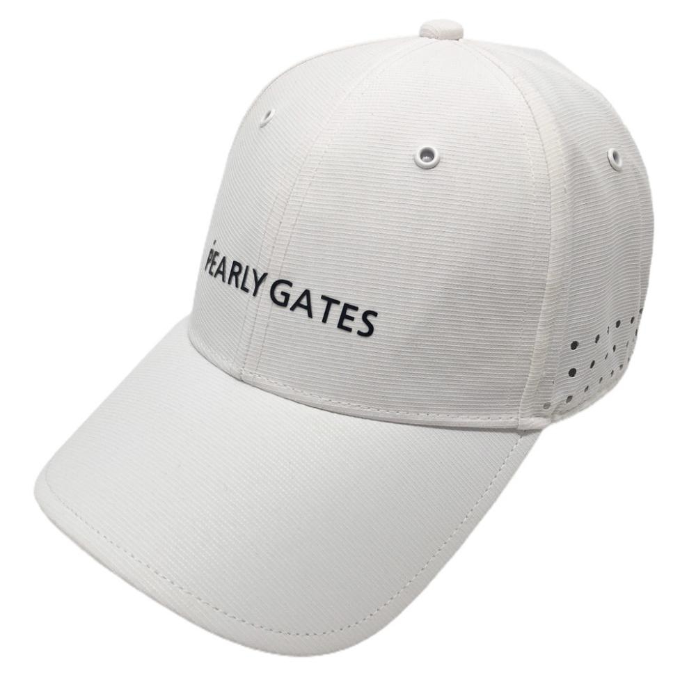 【美品】パーリーゲイツ キャップ 白 ロゴプリント サイド一部パンチング FR   ゴルフウェア PEARLY GATES