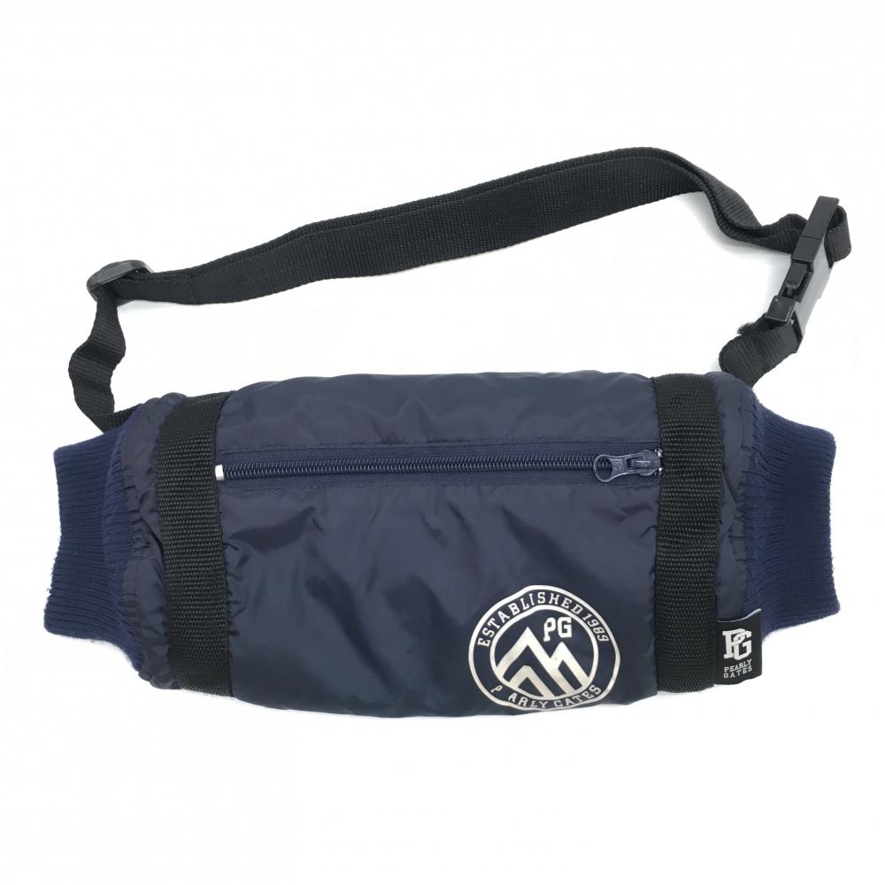 パーリーゲイツ ハンドウォーマー ネイビー×白 内側フリース ポケット付き   ゴルフウェア PEARLY GATES