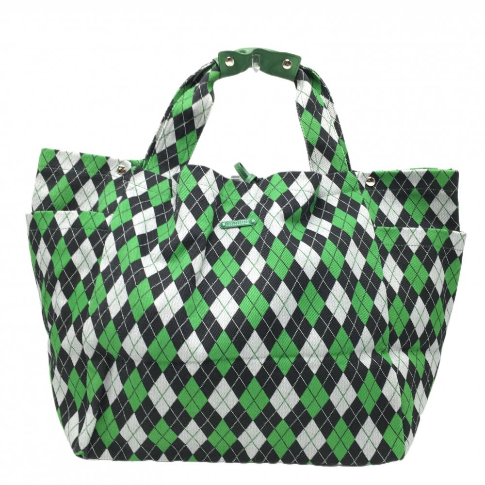 【美品】パーリーゲイツ ロッカーバッグ グリーン×ネイビー アーガイル柄 ビッグトートバッグゴルフ PEARLY GATES