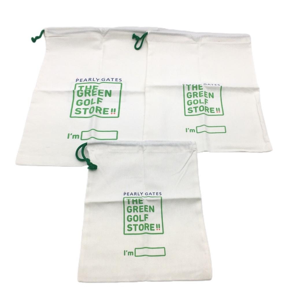 【未使用品】パーリーゲイツ 巾着袋 3点セット 白×グリーンゴルフ PEARLY GATES