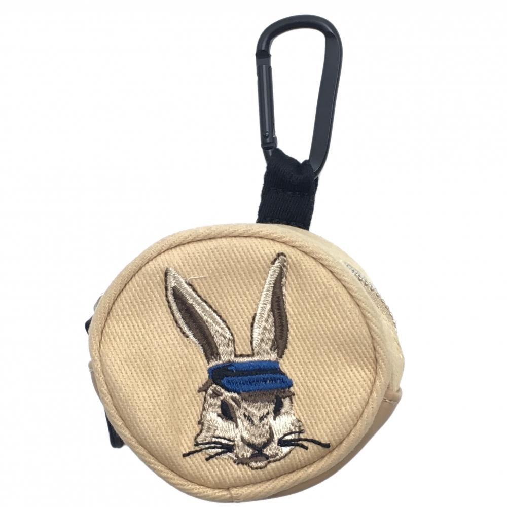 【美品】パーリーゲイツ ボールケース ベージュ カラビナ付 うさぎ刺しゅうゴルフ 2023年モデル PEARLY GATES