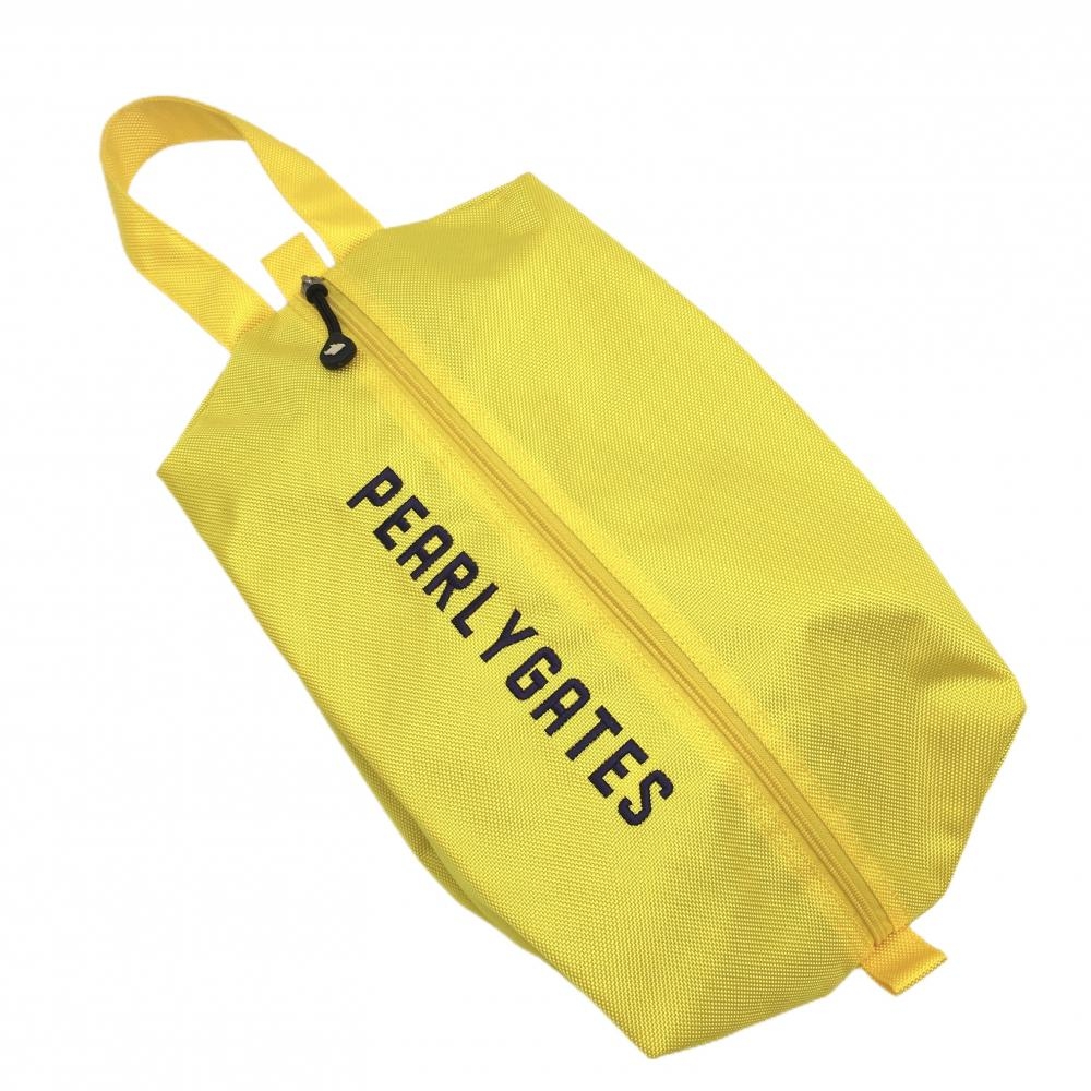 【超美品】パーリーゲイツ シューズケース イエロー×ネイビー 内側英字総柄 ロゴ刺しゅう the HOUSEゴルフ PEARLY GATES