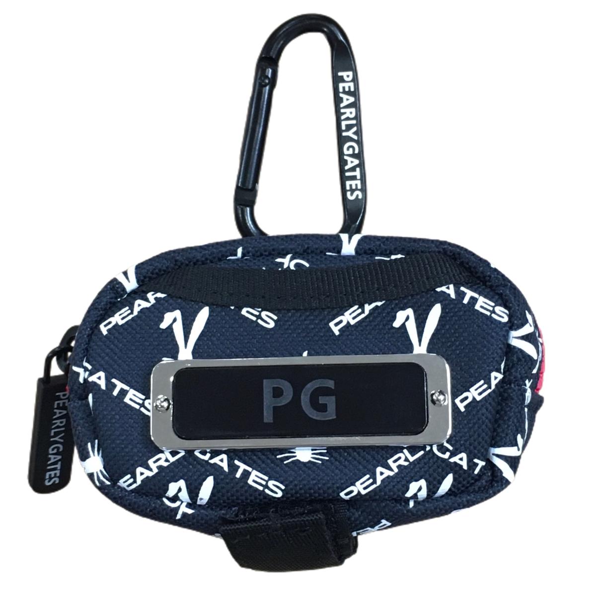 【超美品】パーリーゲイツ ボールポーチ 黒×白 総柄 カラビナ付 ボールケース ゴルフ 2026年モデル PEARLY GATES