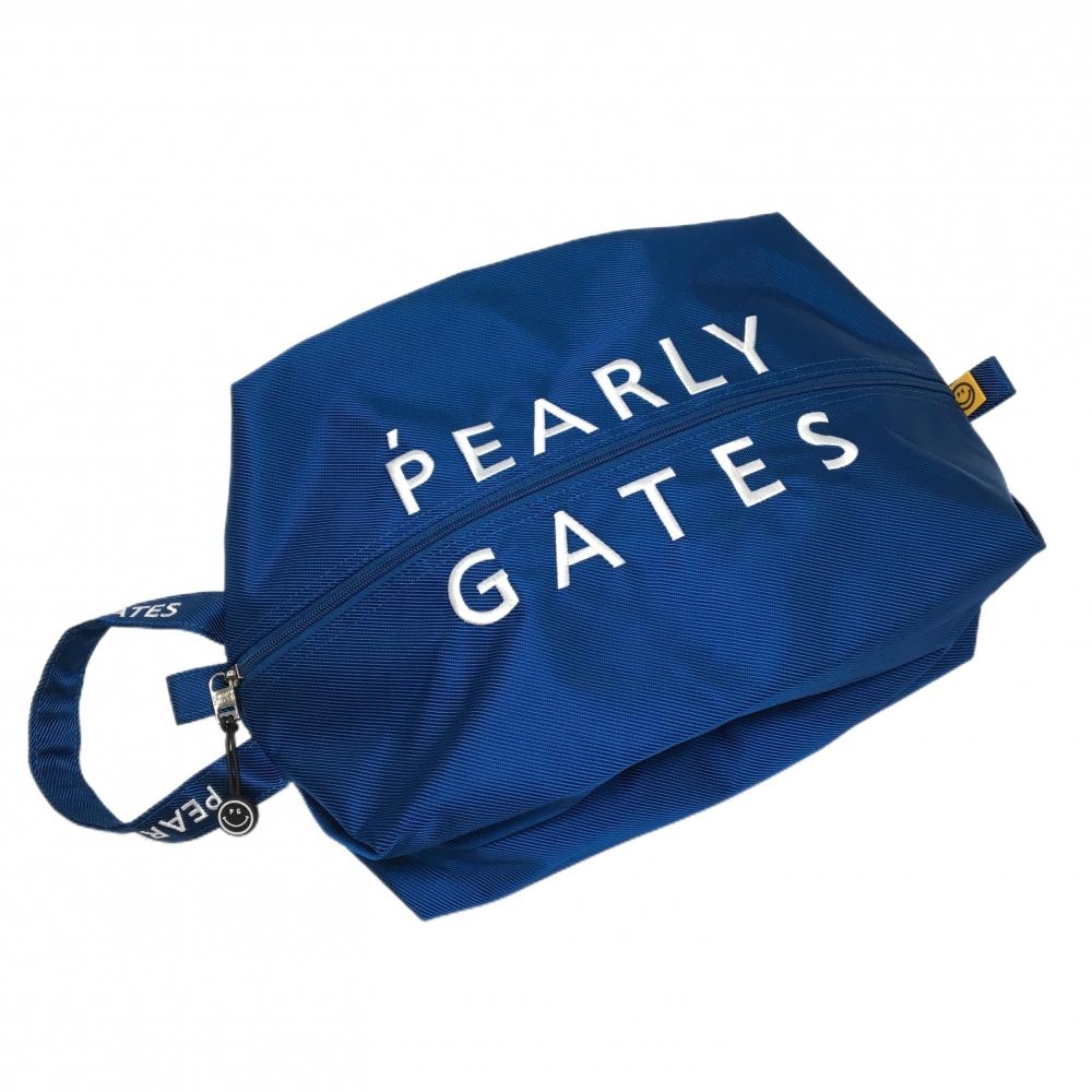 【超美品】パーリーゲイツ シューズケース ブルー×白 ロゴ刺しゅう ニコちゃん スマイル ゴルフ PEARLY GATES