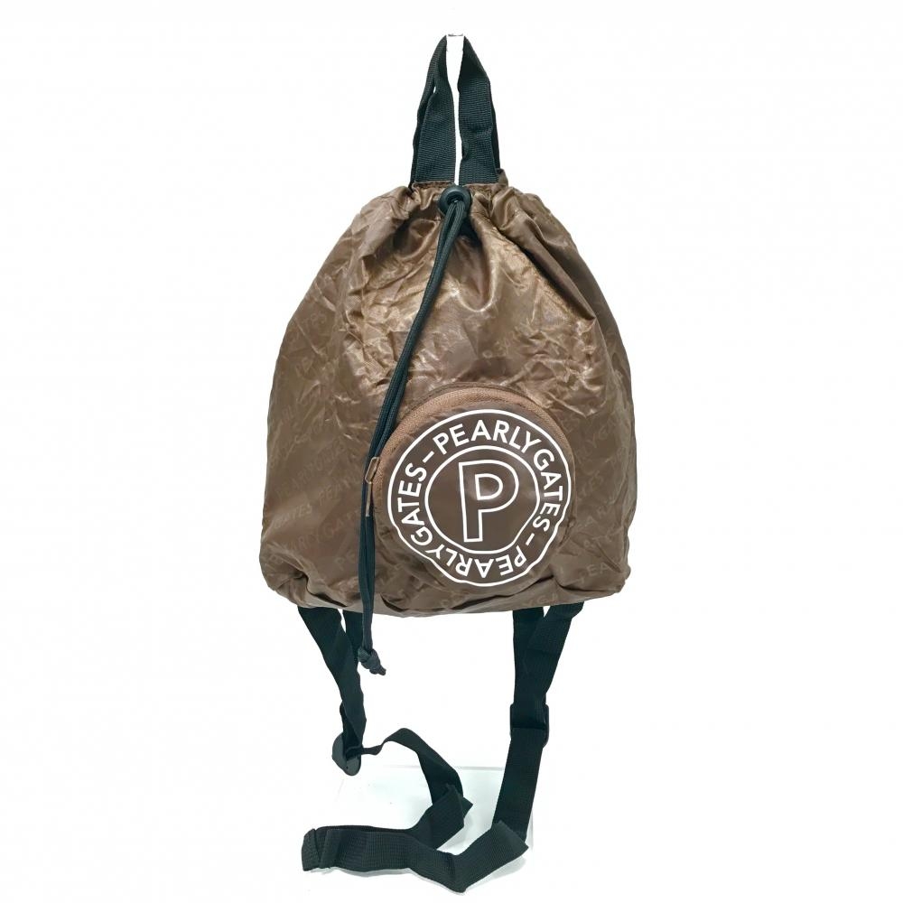 【超美品】パーリーゲイツ ポケッタブルリュック ブラウン×白 ノベルティ カラビナ付 ゴルフ PEARLY GATES