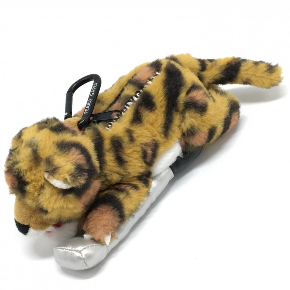 【超美品】パーリーゲイツ ボールケース イエローブラウン×黒 ヒョウ レオパード柄 ぬいぐるみ カラビナ付  ゴルフ PEARLY GATES