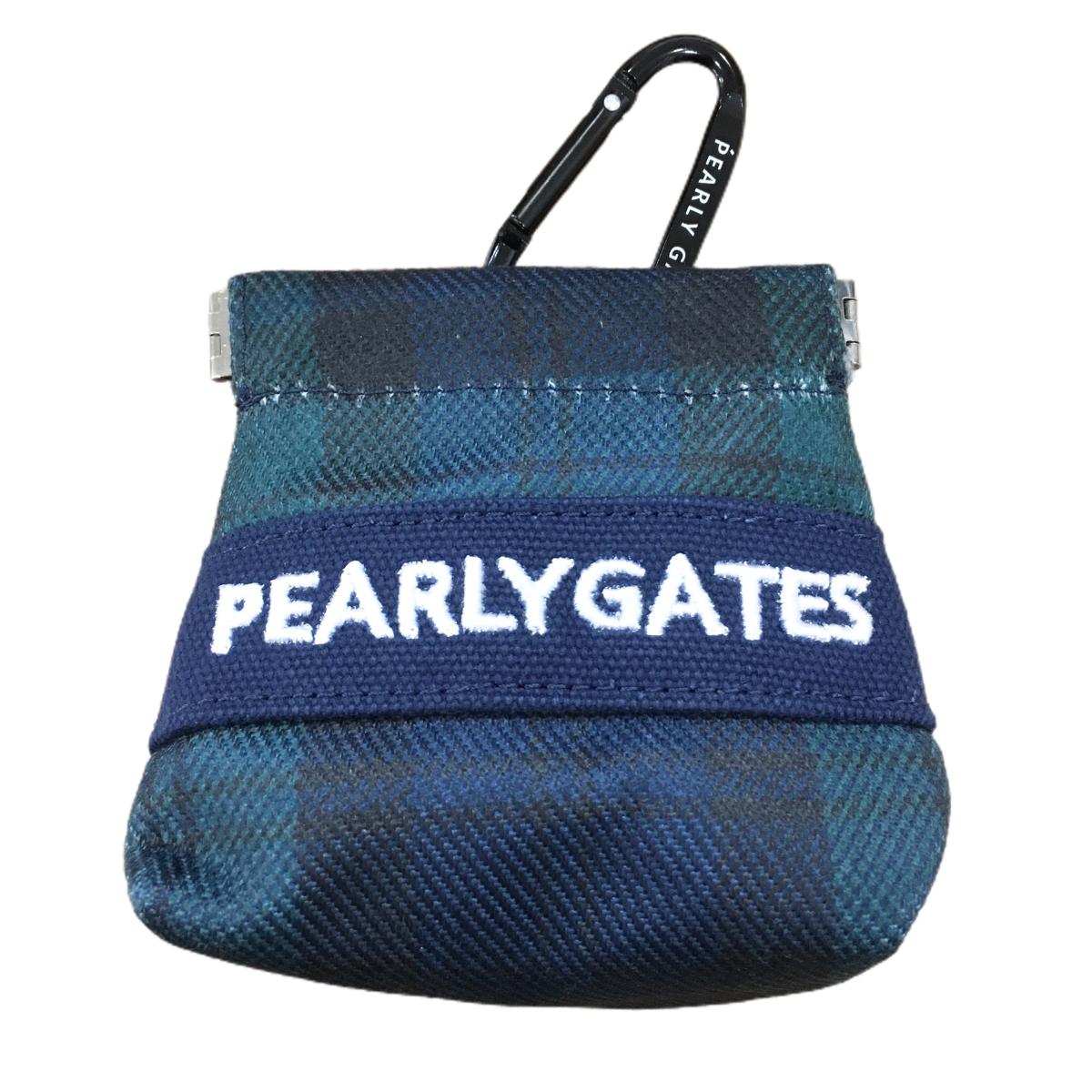 【新品】パーリーゲイツ ボールケース グリーン系×ネイビー チェック 小物入れ カラビナ付 ゴルフ PEARLY GATES