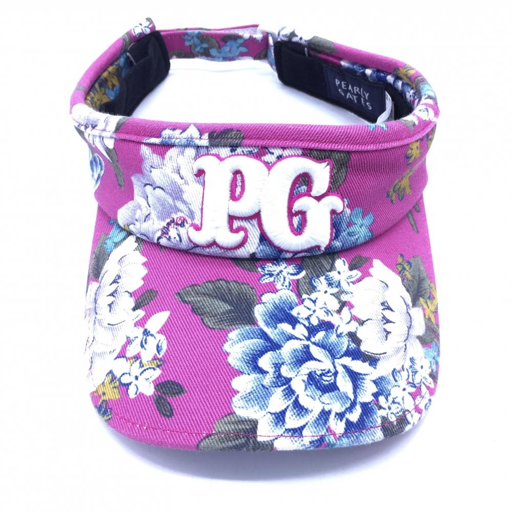 【美品】PEARLY GATES パーリーゲイツ サンバイザー ピンク×白 花柄 総柄 日本製 FR ゴルフウェア