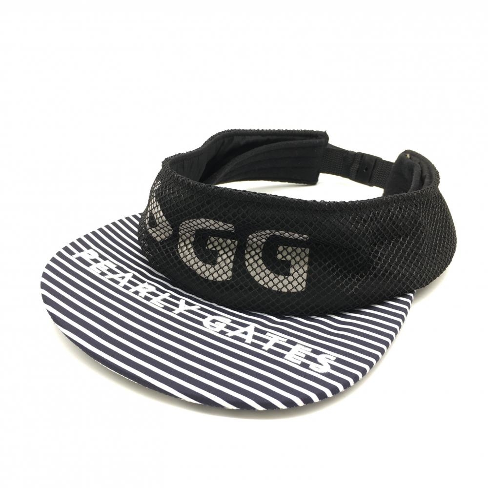 【超美品】PEARLY GATES パーリーゲイツ PGG サンバイザー ネイビー×白 ボーダー メッシュ FR ゴルフウェア