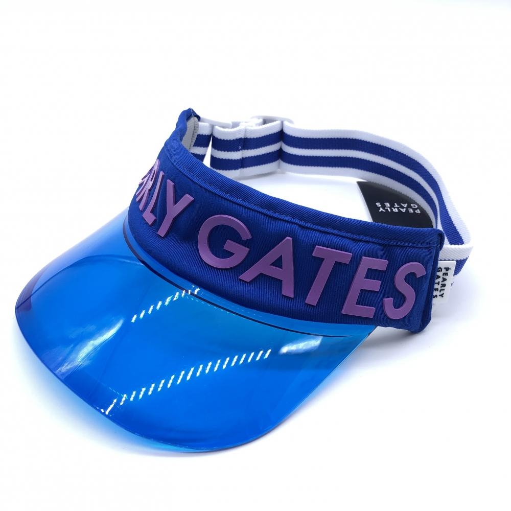 【新品】パーリーゲイツ クリアサンバイザー ブルー×白 ゴムボーダー FR ゴルフウェア 2023年モデル PEARLY GATES