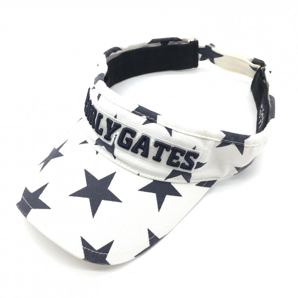 パーリーゲイツ サンバイザー 白×ネイビー 星柄 FR ゴルフウェア PEARLY GATES