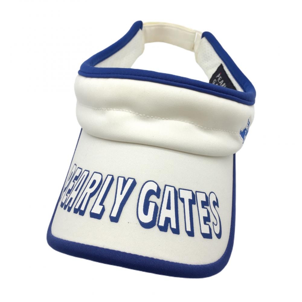 パーリーゲイツ サンバイザー 白×ブルー つばロゴ FR ゴルフウェア PEARLY GATES