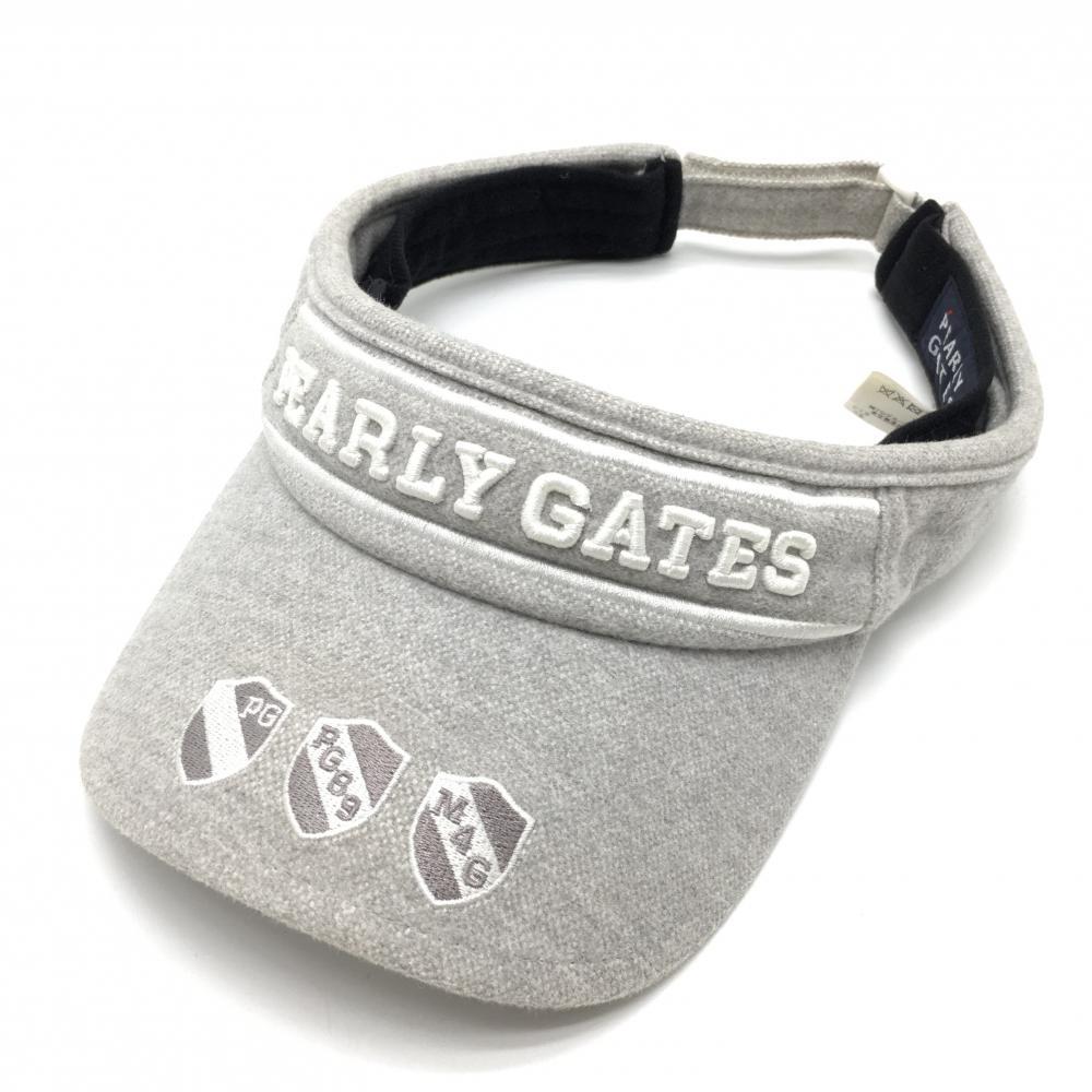 【美品】パーリーゲイツ サンバイザー グレー×白 つば刺しゅう  FR ゴルフウェア PEARLY GATES