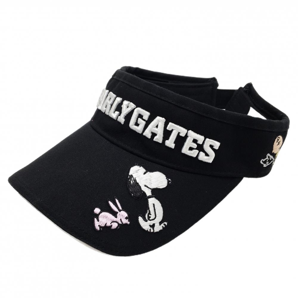 パーリーゲイツ×PEANUTS サンバイザー 黒×白 スヌーピー コットン100％  FR  ゴルフウェア PEARLY GATES