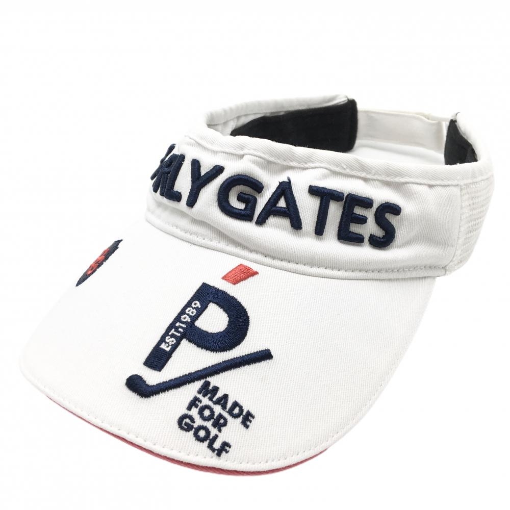 【美品】パーリーゲイツ サンバイザー 白×ネイビー サイドメッシュ 立体ロゴ FR  ゴルフウェア PEARLY GATES