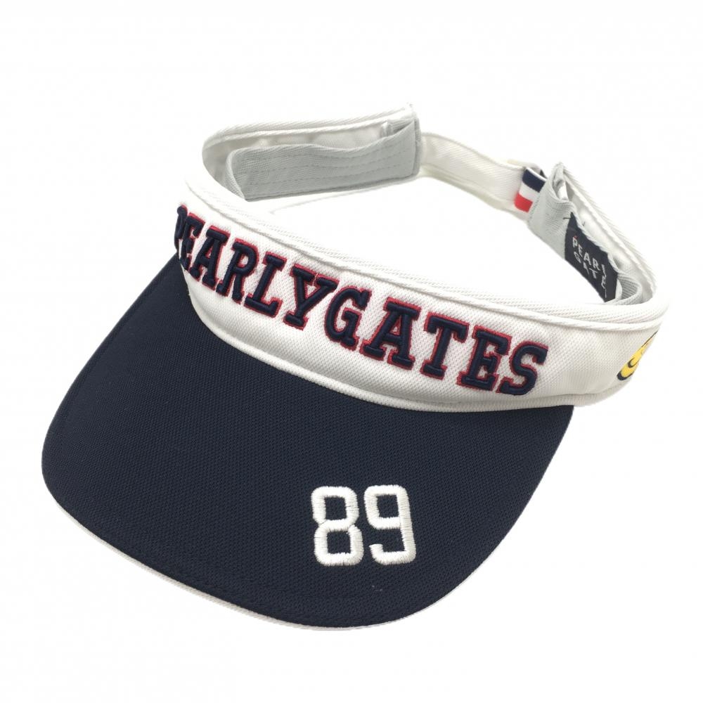 パーリーゲイツ サンバイザー 白×ネイビー ニコちゃん FR  ゴルフウェア PEARLY GATES