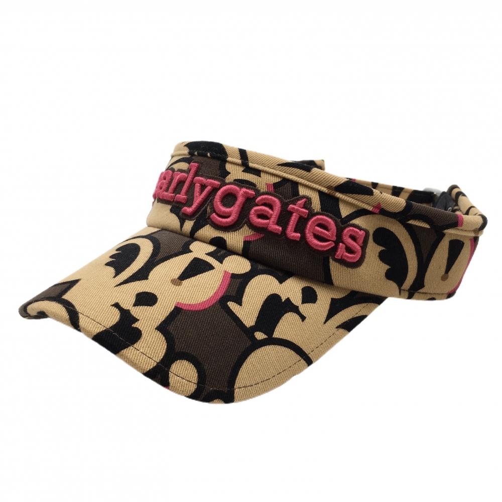 【美品】パーリーゲイツ サンバイザー ブラウン×ベージュ リス柄 FR  ゴルフウェア PEARLY GATES