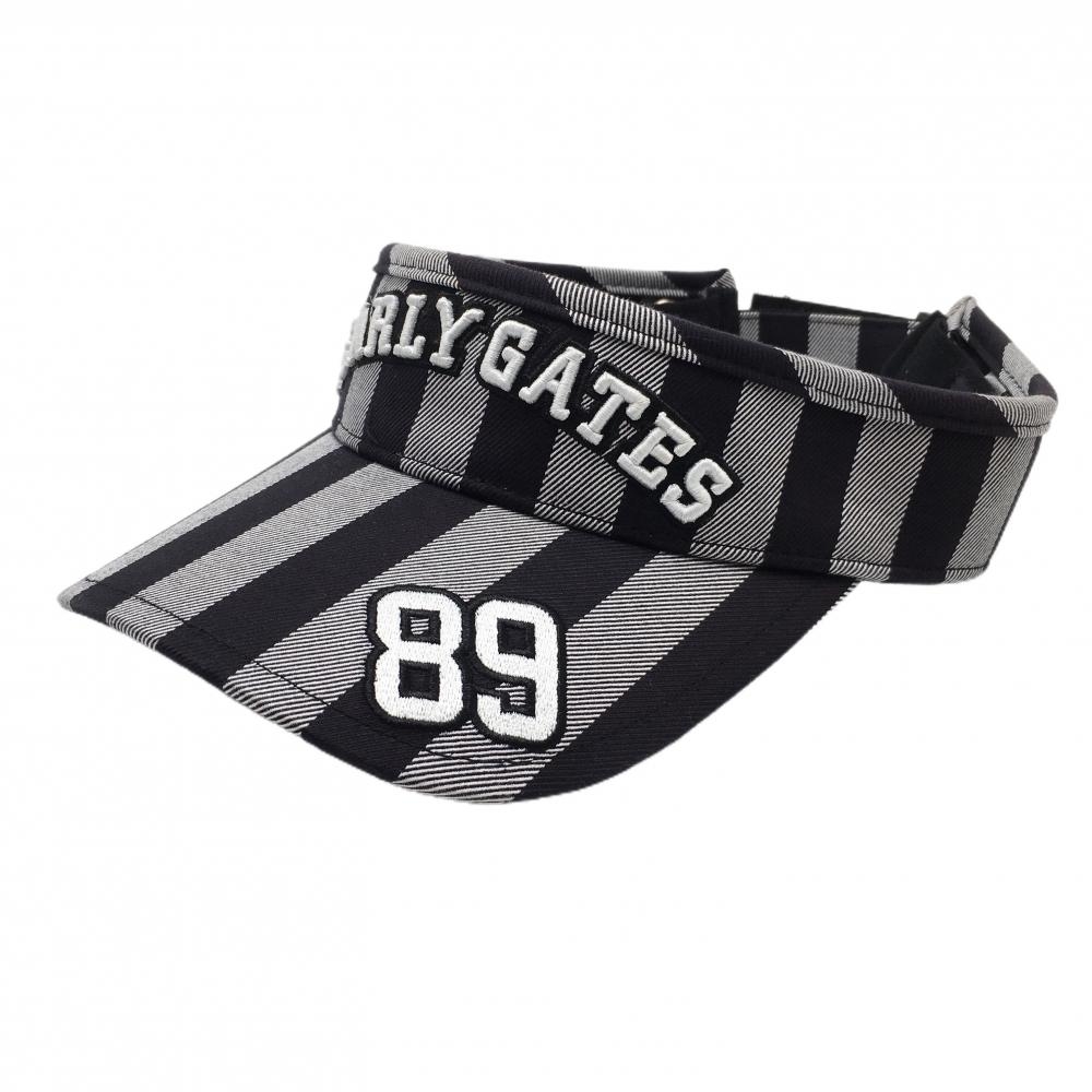 【超美品】パーリーゲイツ サンバイザー 黒×グレー ストライプ 後汚れ小 FR  ゴルフウェア PEARLY GATES