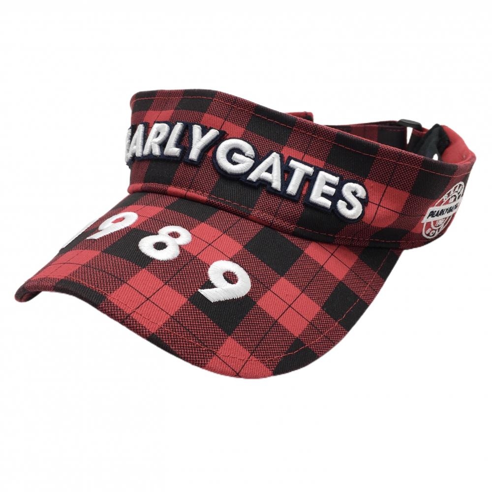 【超美品】パーリーゲイツ サンバイザー レッド×黒 チェック 汗取りパッド付 FR  ゴルフウェア PEARLY GATES