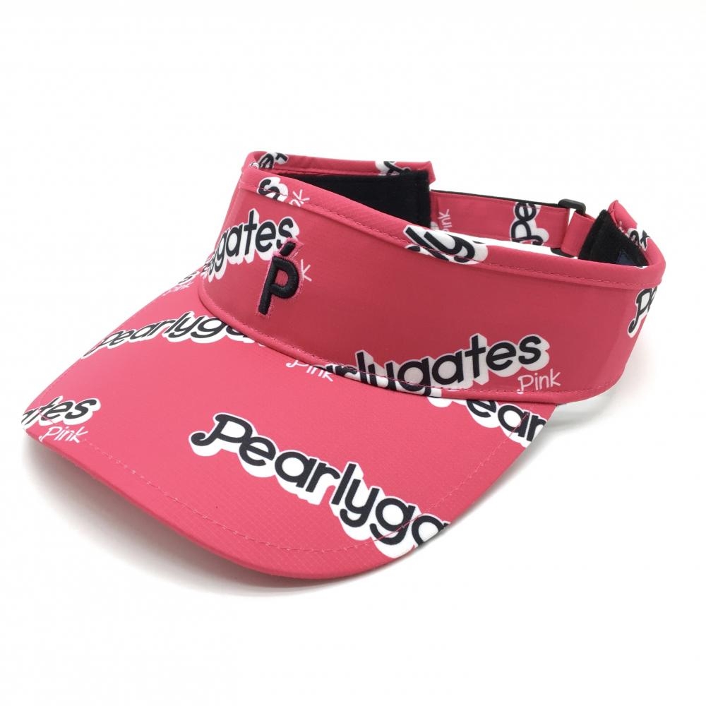 【超美品】パーリーゲイツ サンバイザー ピンク×黒 ロゴ総柄 FR  ゴルフウェア 2023年モデル PEARLY GATES