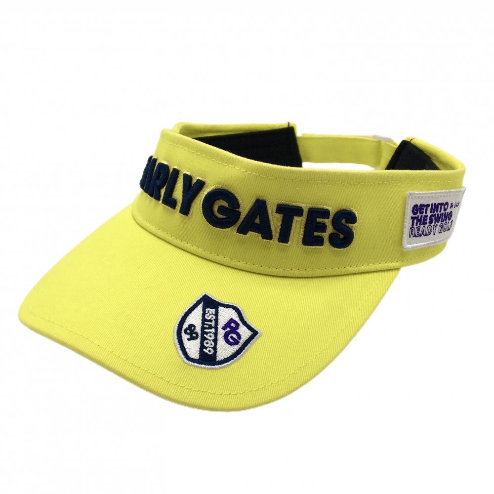 【超美品】パーリーゲイツ サンバイザー イエロー×ネイビー 立体ロゴ刺しゅう FR  ゴルフウェア PEARLY GATES