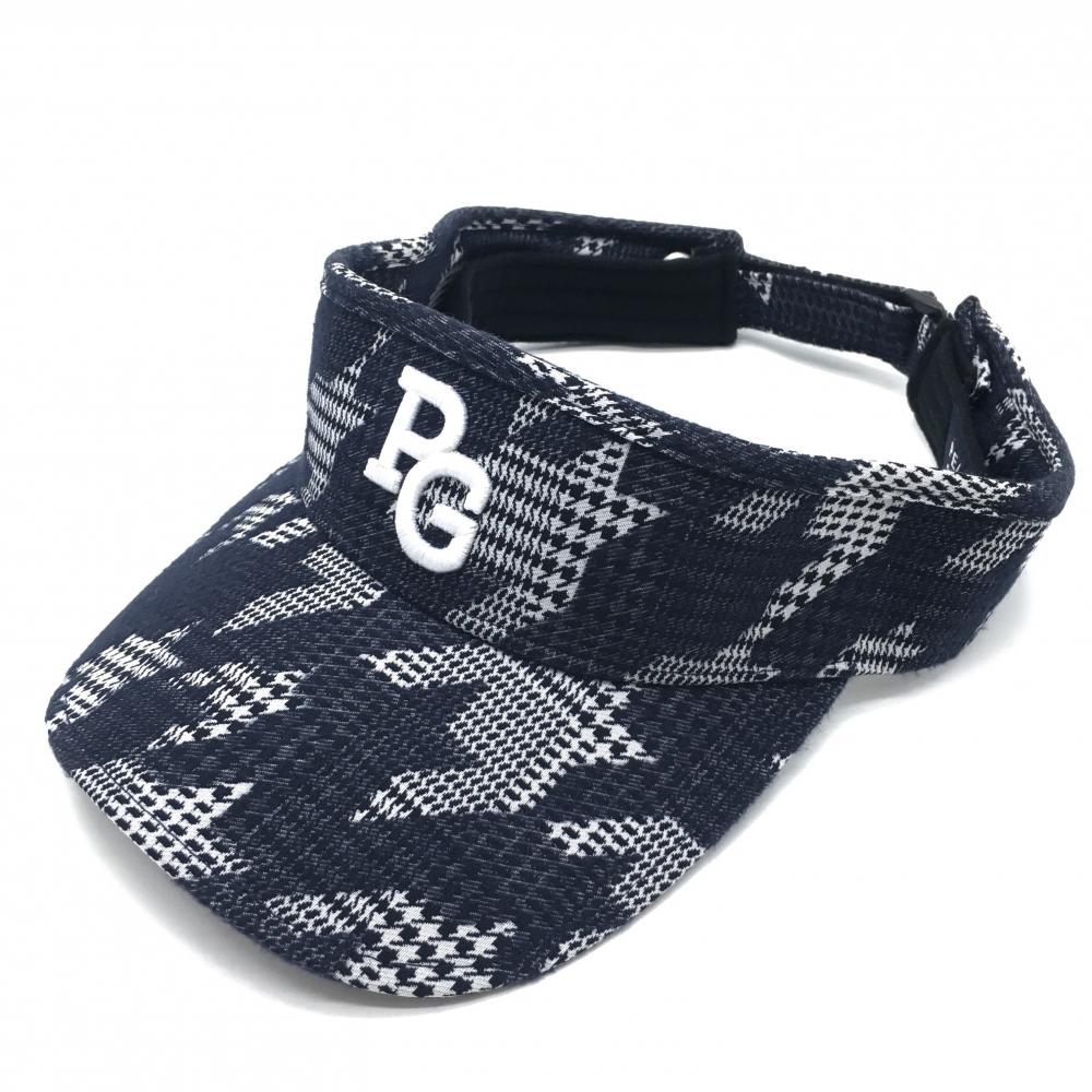 【超美品】パーリーゲイツ サンバイザー ダークネイビー×白×黒 千鳥格子 汗取りパッド付 FR  ゴルフウェア PEARLY GATES