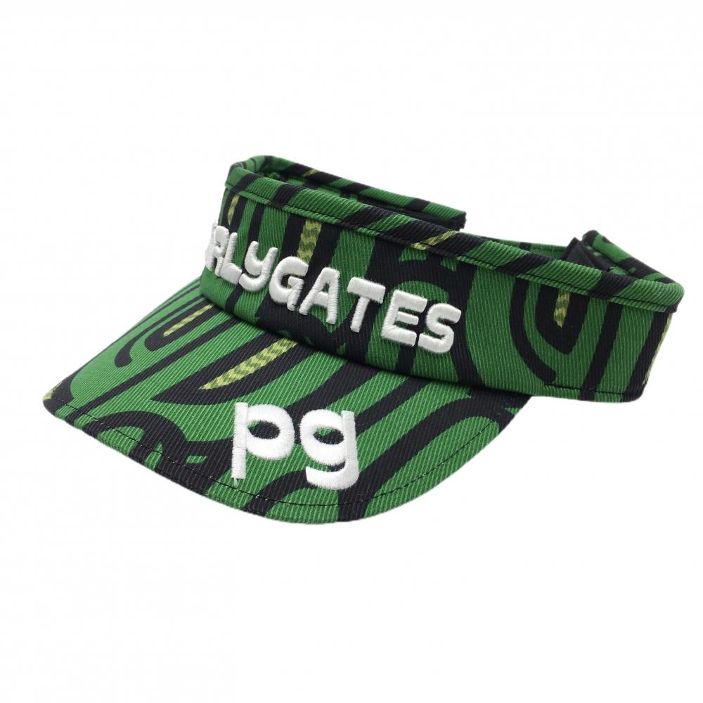 【美品】パーリーゲイツ サンバイザー グリーン×黒×白 立体ロゴ刺しゅう FR  ゴルフウェア PEARLY GATES