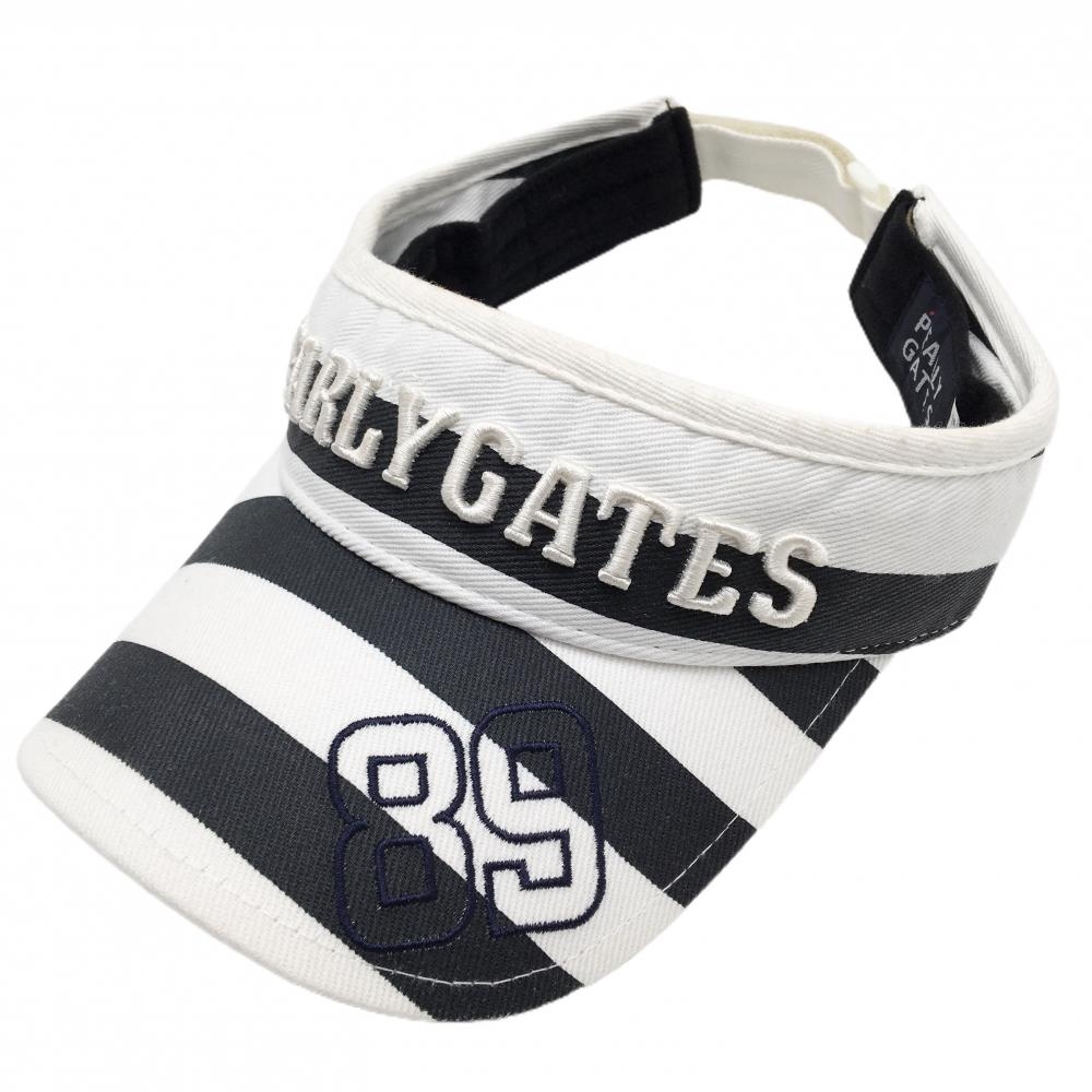 パーリーゲイツ サンバイザー 白×黒 ボーダー 汗取りパット  FR  ゴルフウェア PEARLY GATES