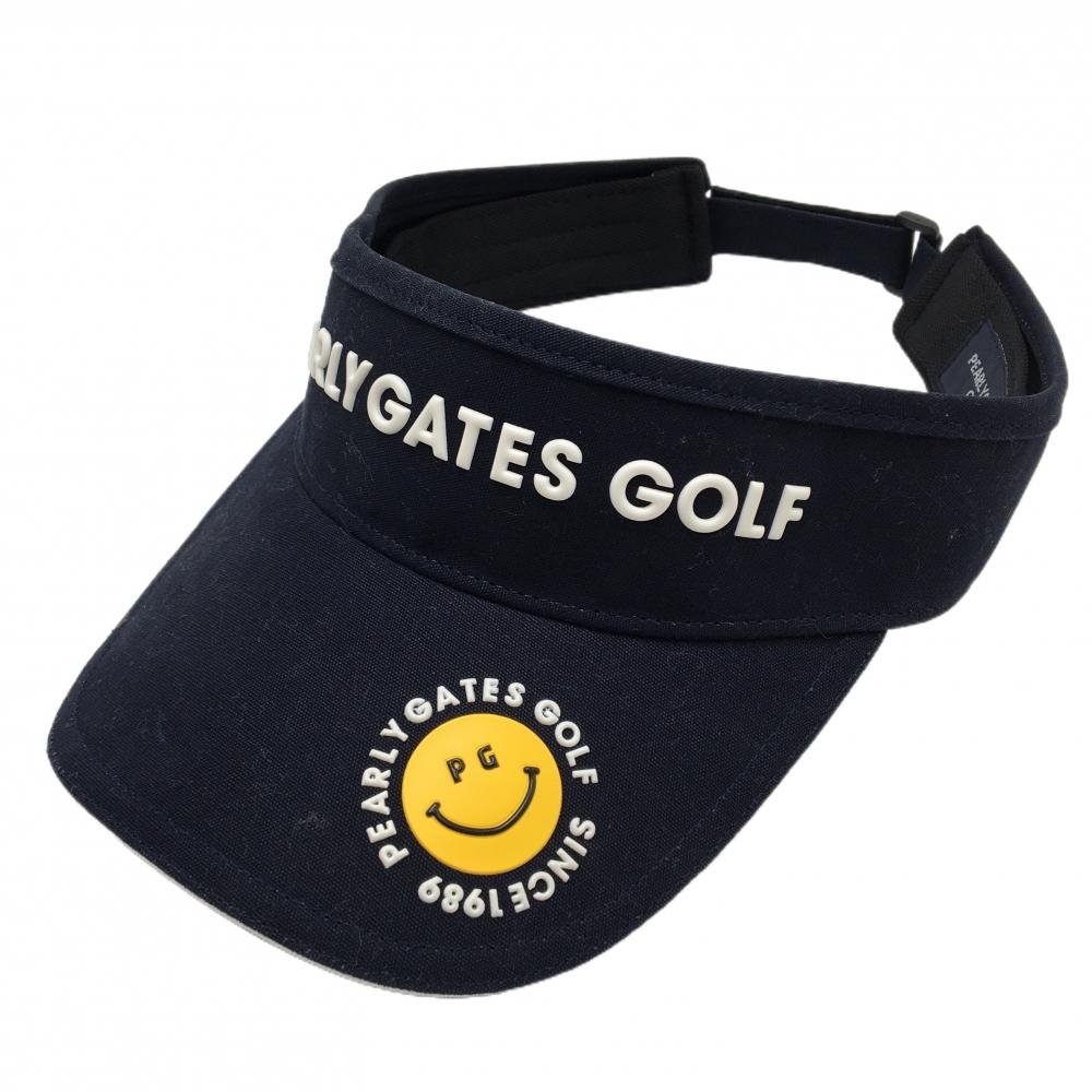 【美品】パーリーゲイツゴルフ サンバイザー ネイビー×白 ニコちゃん スマイル  FR  ゴルフウェア 2023年モデル PEARLY GATES