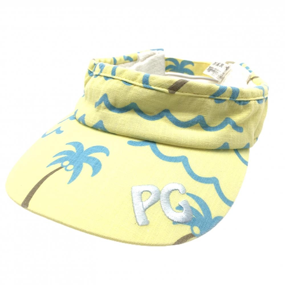 パーリーゲイツ サンバイザー イエロー×ライトブルー ヤシの木 内側パイル地 FR   ゴルフウェア PEARLY GATES